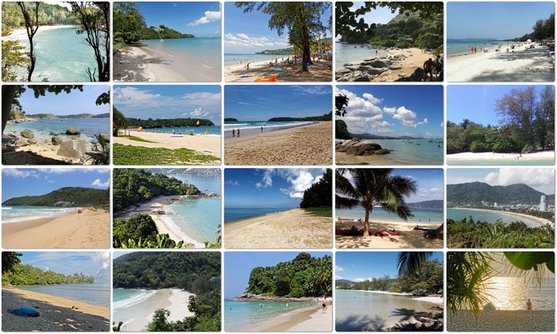 A composition of 12 Phuket beaches